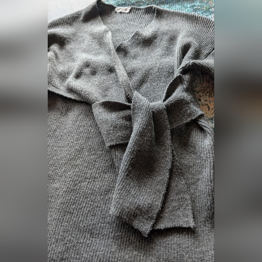 Sage Gray Knit Wrap Tunic Sweater - Picture 12 of 12